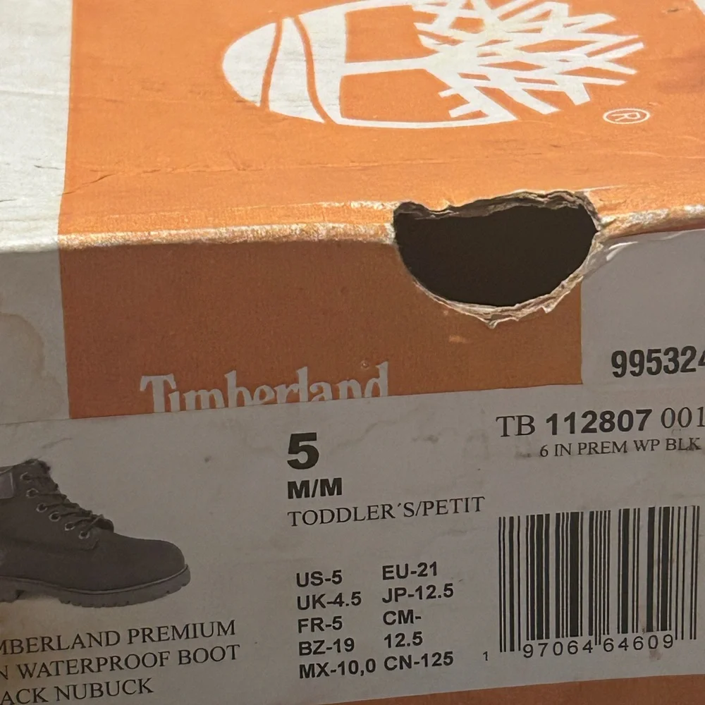 LIKENEW Timberland Premium Waterproof Black Nubuck Toddler Outdoor Boots Size 5